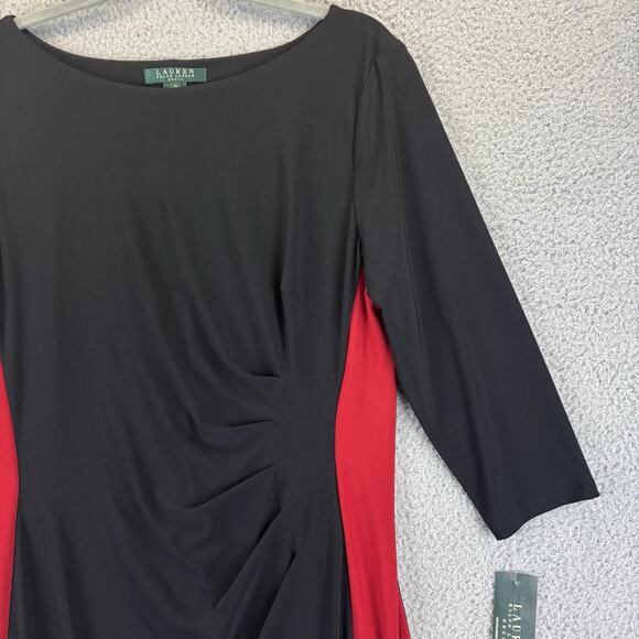 Ralph Lauren Dress 14 Ruched Stretch Slimming Colorblock Career Officewear $139 - Picture 3 of 10